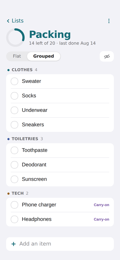 A list grouped by category